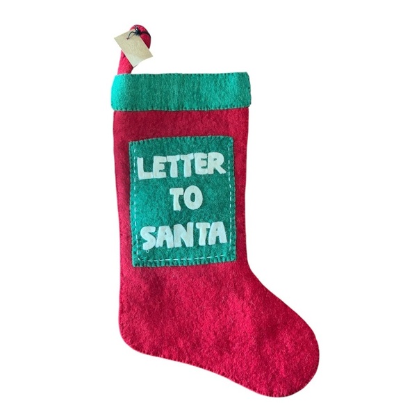 Other - WOOL CHRISTMAS STOCKING LETTER TO SANTA Pocket Felt 19” red green